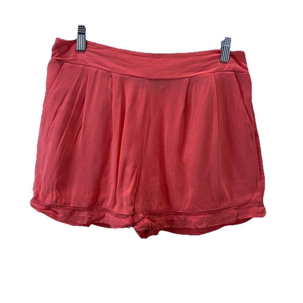 Apt 9 Womens Pull On Coral Print Shorts Flowy Lazer Cut Trim Size M Pockets